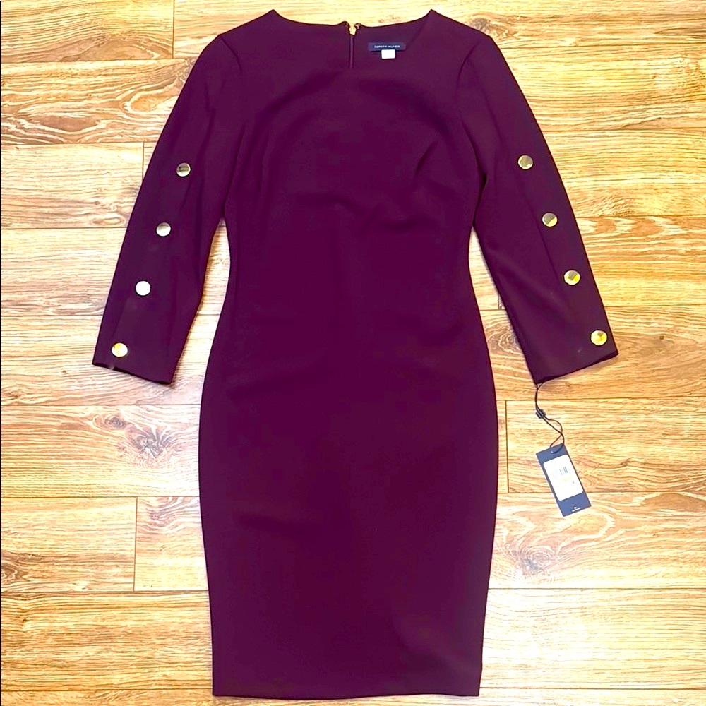 Tommy Hilfiger Sheath Dress Long Sleeve Dark Purple Size 2